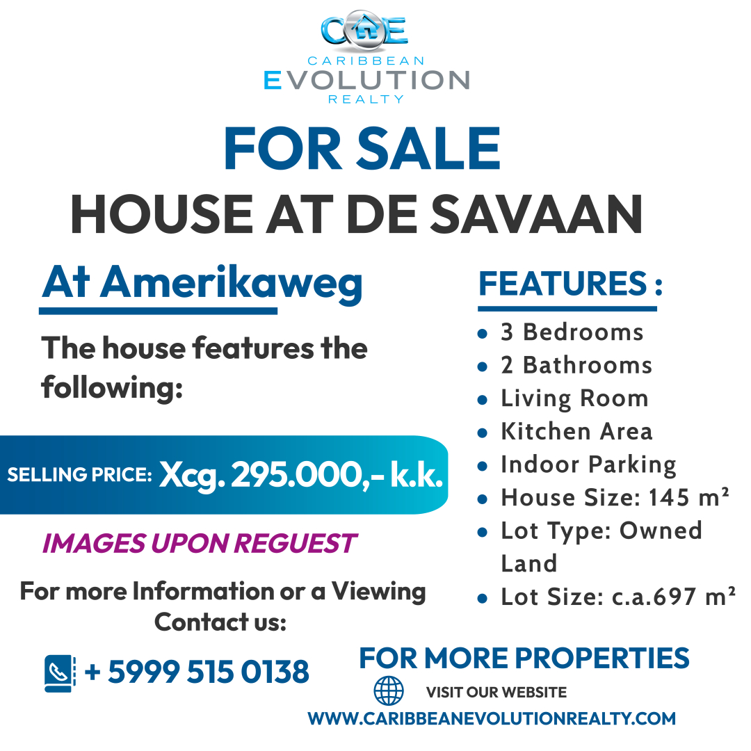 ๐
๐๐ ๐๐๐๐ | ๐๐จ๐ฎ๐ฌ๐ ๐๐ญ De Savaan/ Amerikaweg | ๐๐ซ๐ข๐๐: Xcg. 295.000, – k.k.